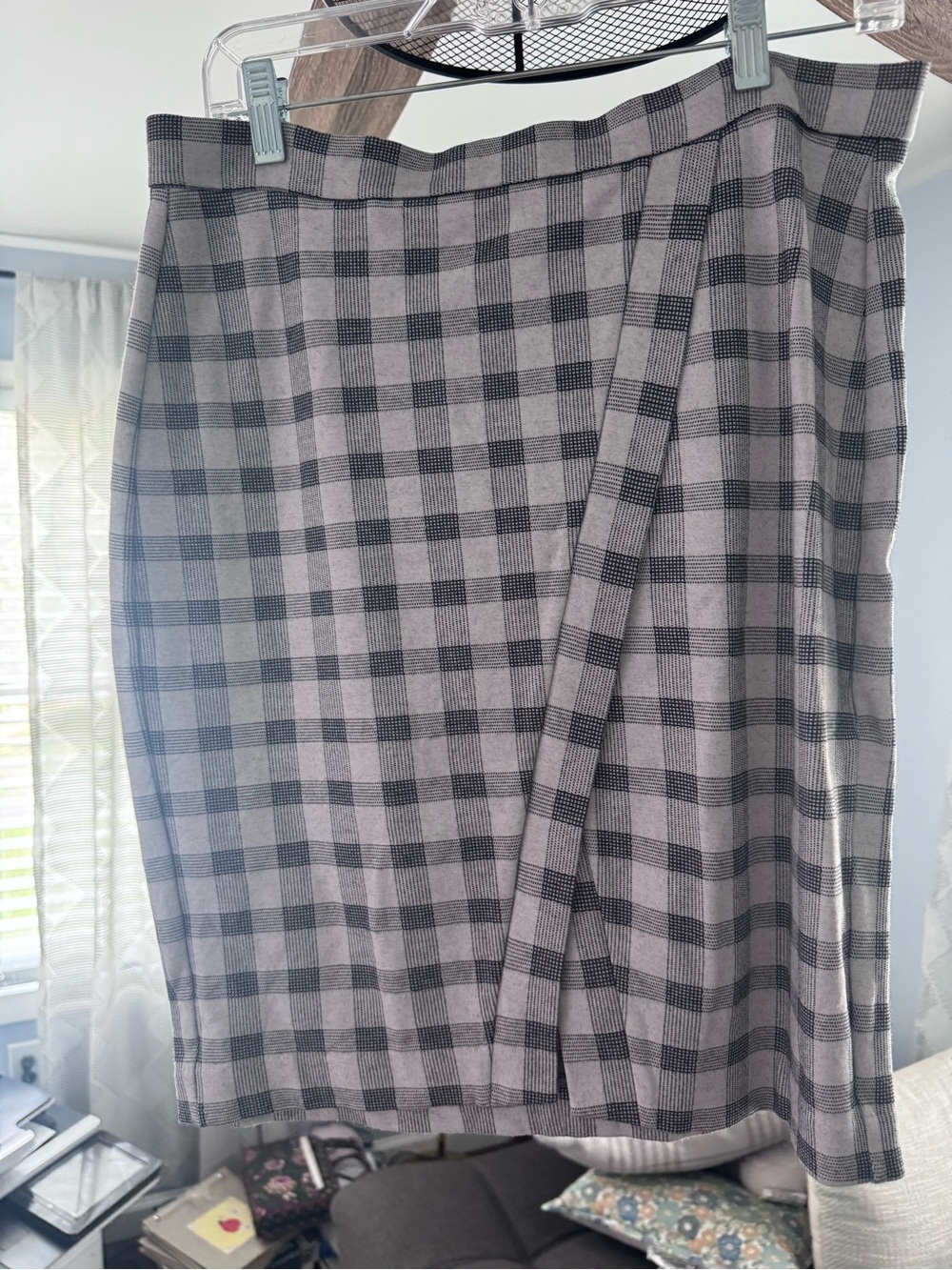 CAbi Gray and Black Plaid Pencil Skirt